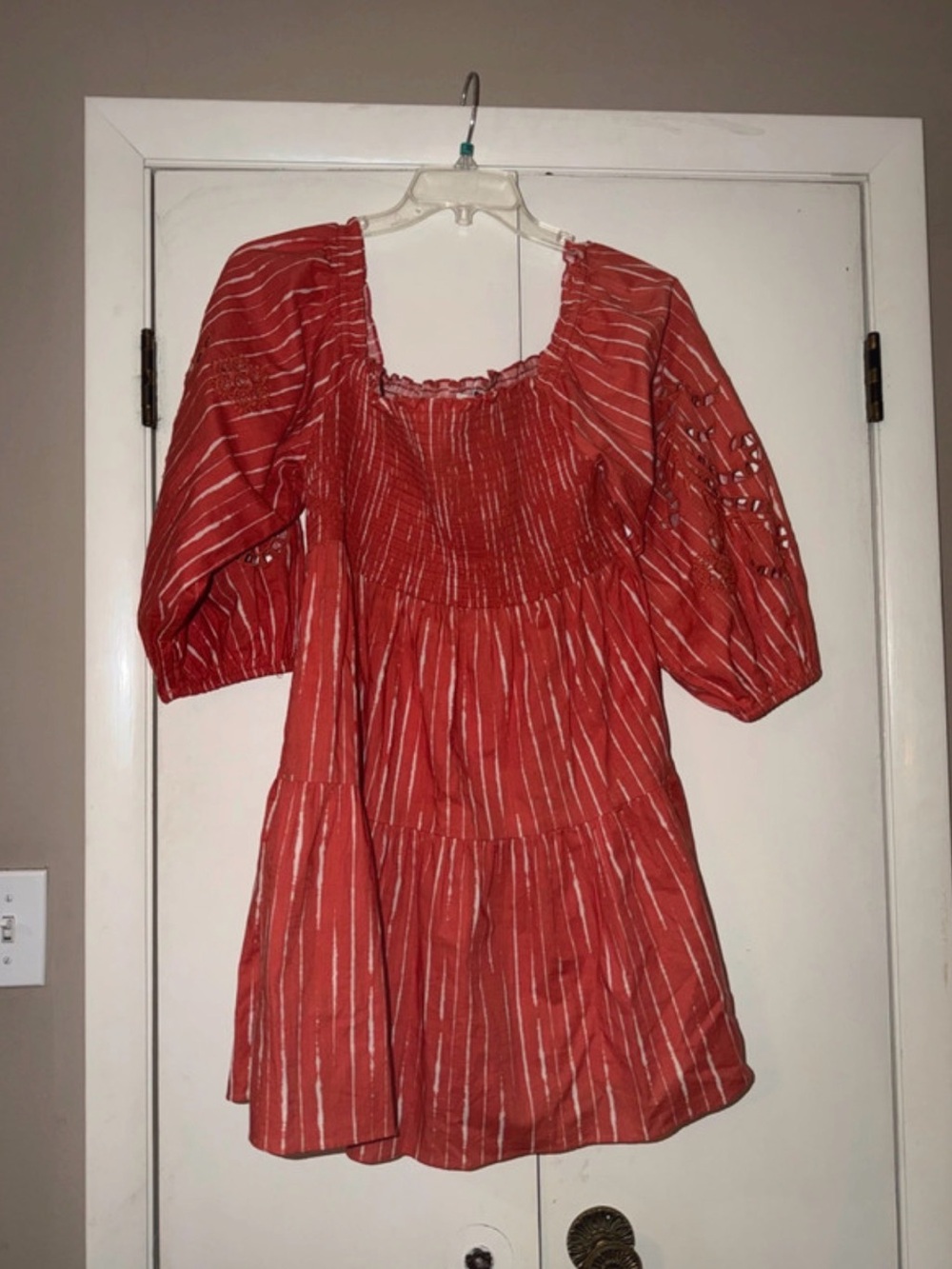 Sachin + Babi Rust Orange Striped Smocked Dress